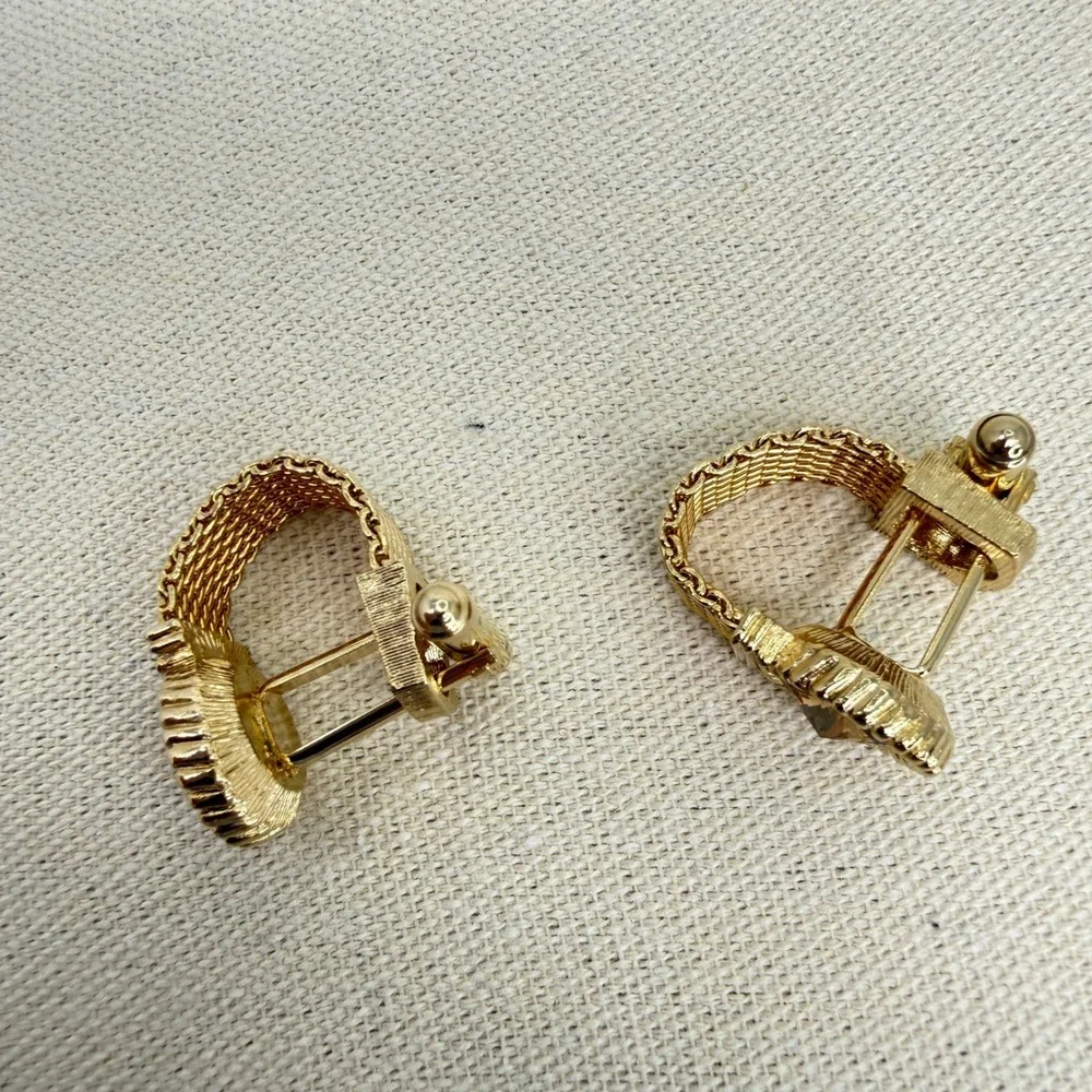 Vintage Swank Mesh Wrap Cufflinks Amber Crystal Rivoli Stone MCM Gold Tone